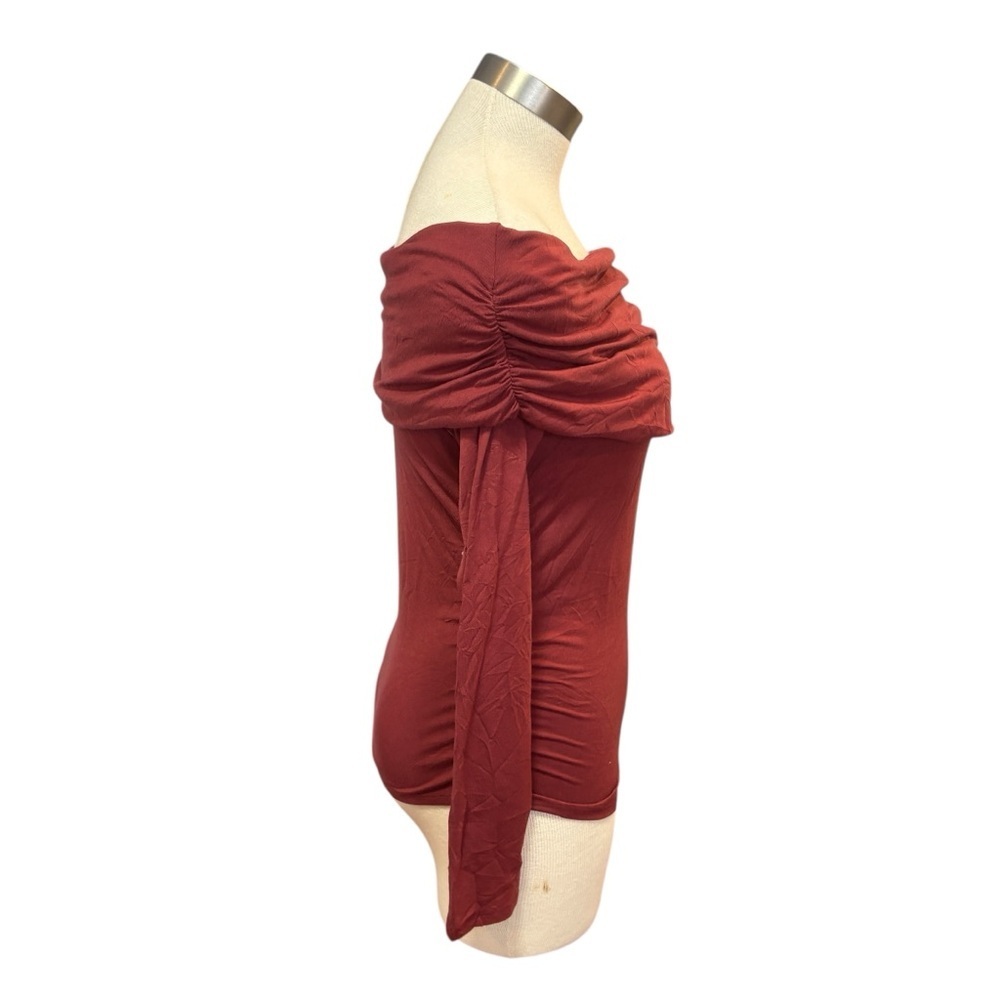 Reformation Womens Knit Top Florentina Off-Shoulder Burgundy Chianti Sz. M - Picture 4 of 10